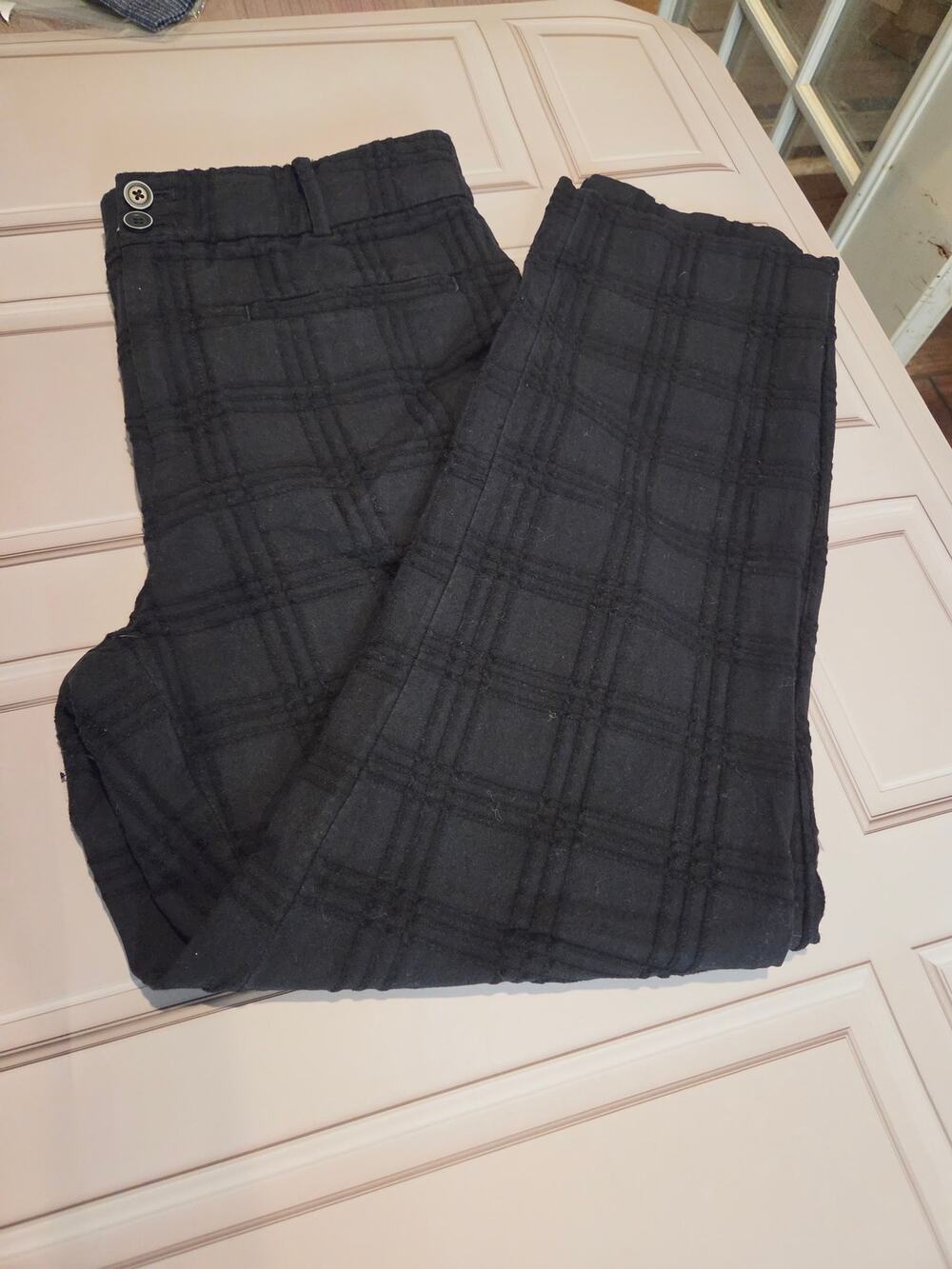 Anthropologie The Essential Slim Black Textured Plaid Trouser Pants Ankle